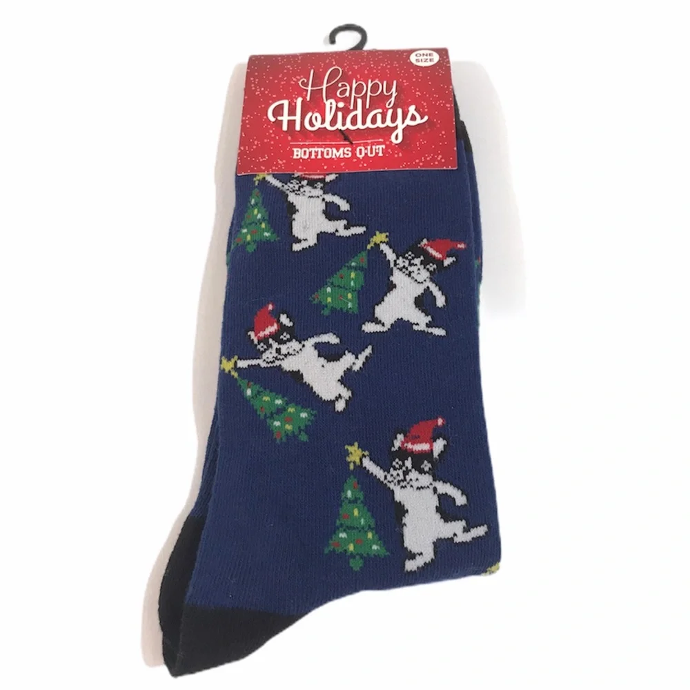 Bottoms Out French Bulldog Christmas Crew Socks